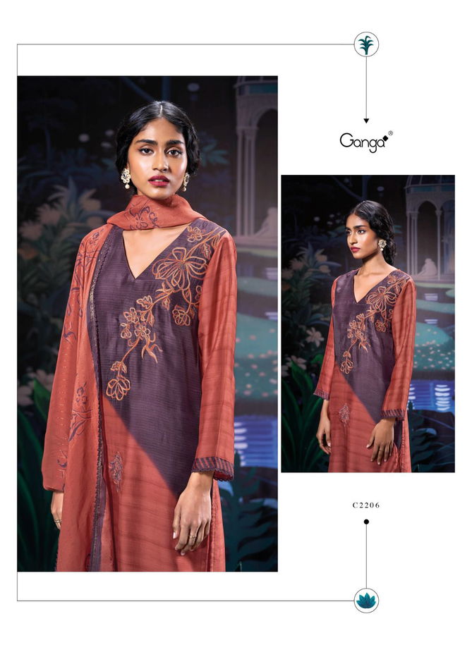 Indie By Ganga Bemberg Silk Satin Printed Embroidery Dress Material Online Wholesale